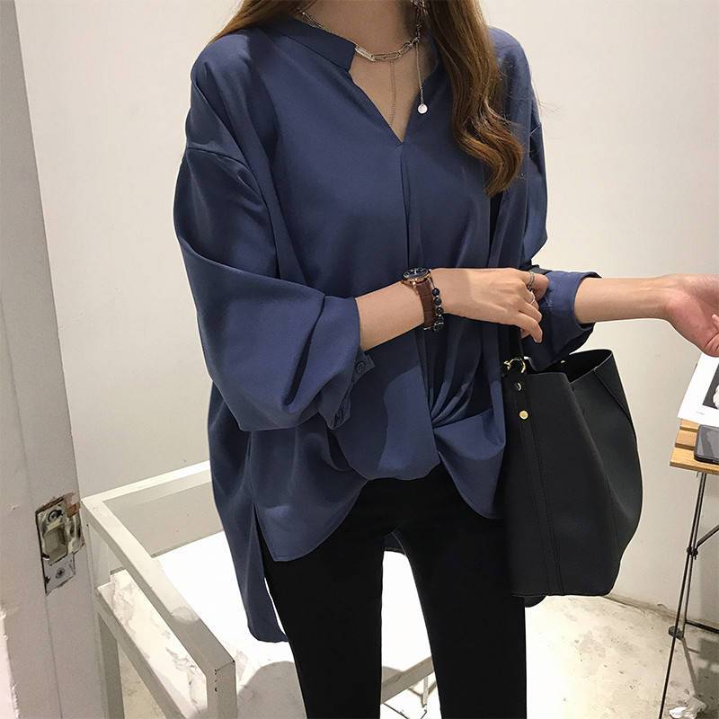 七分袖襯衫雪紡襯衫女長袖打底上衣加大碼女裝胖妹妹200斤顯瘦女春裝
