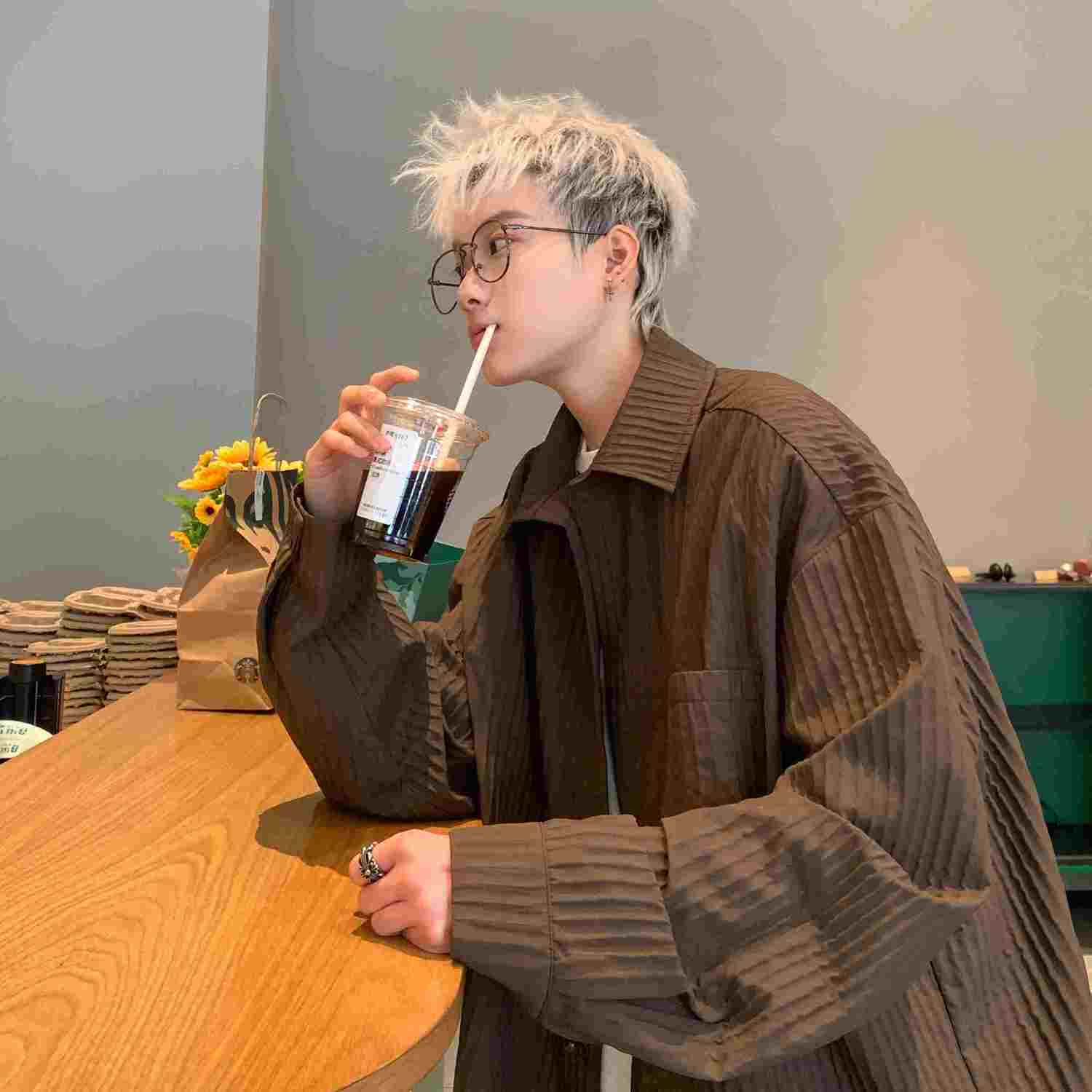 條紋美拉德襯衫男春秋款大碼長袖襯衣外穿港風高級感潮牌痞帥外套-益三禾