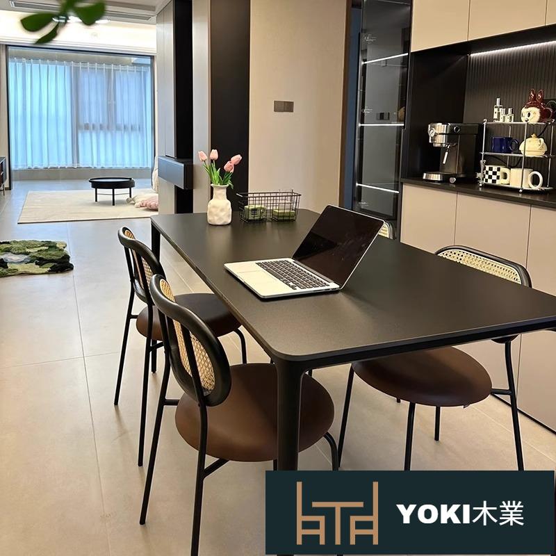 黑色巖板餐桌新款小戶型家用現代簡約長方形飯桌餐桌椅組合YYY79