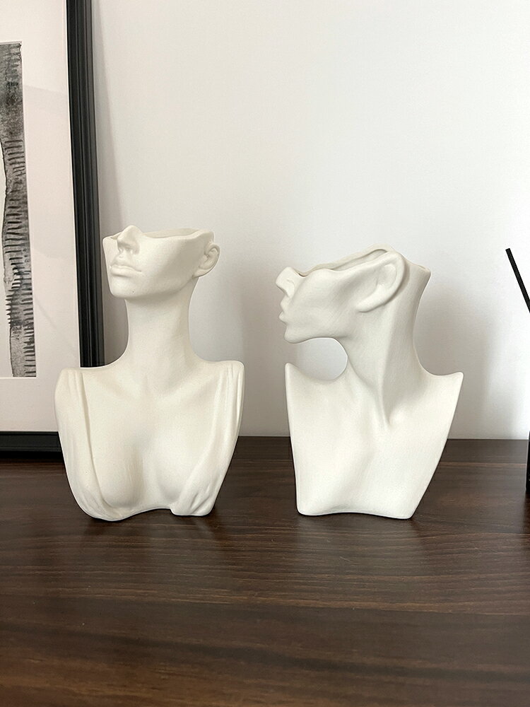 wo+藝術擺件人物頭像雕塑北歐風格陶瓷花瓶民宿客廳插花家居裝飾