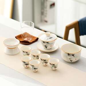 輕奢羊脂玉白瓷茶具套裝蓋碗壺家用茶簡約客廳功夫茶具泡會客杯器
