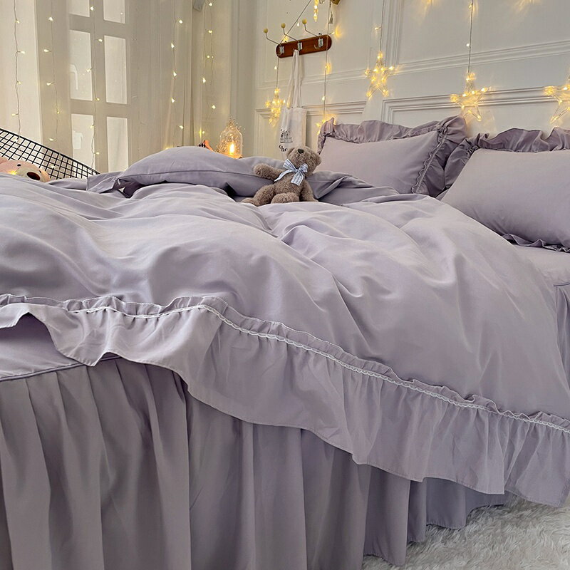 純色大花邊磨毛床裙組 花邊奶油色床包 素色床單 床罩組 單人床包 雙人/加大床包 寢具 床組 床裙四件組