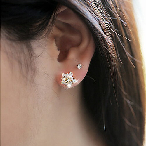 韓國花朵雪花鋯石耳釘女925純銀耳針小巧可愛耳環時尚耳飾防過敏