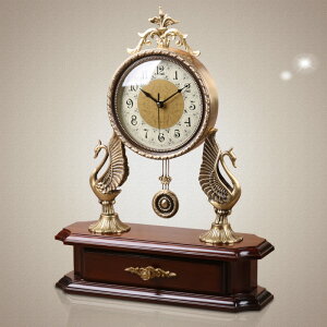 TQJ純銅歐式時鐘表客廳座鐘創意坐鐘吉祥擺件時尚靜音臺面鐘