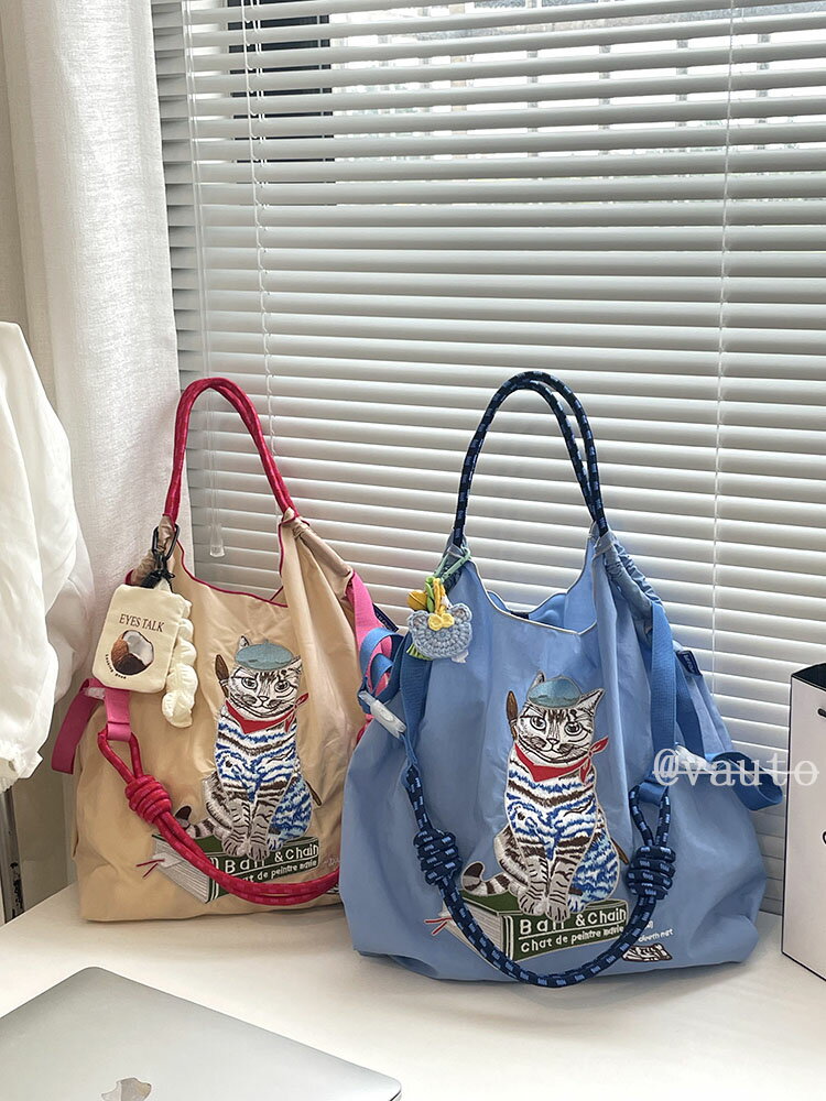 日本代購ballchain畫家貓刺繡大容量購物袋環保袋手提單肩斜挎包