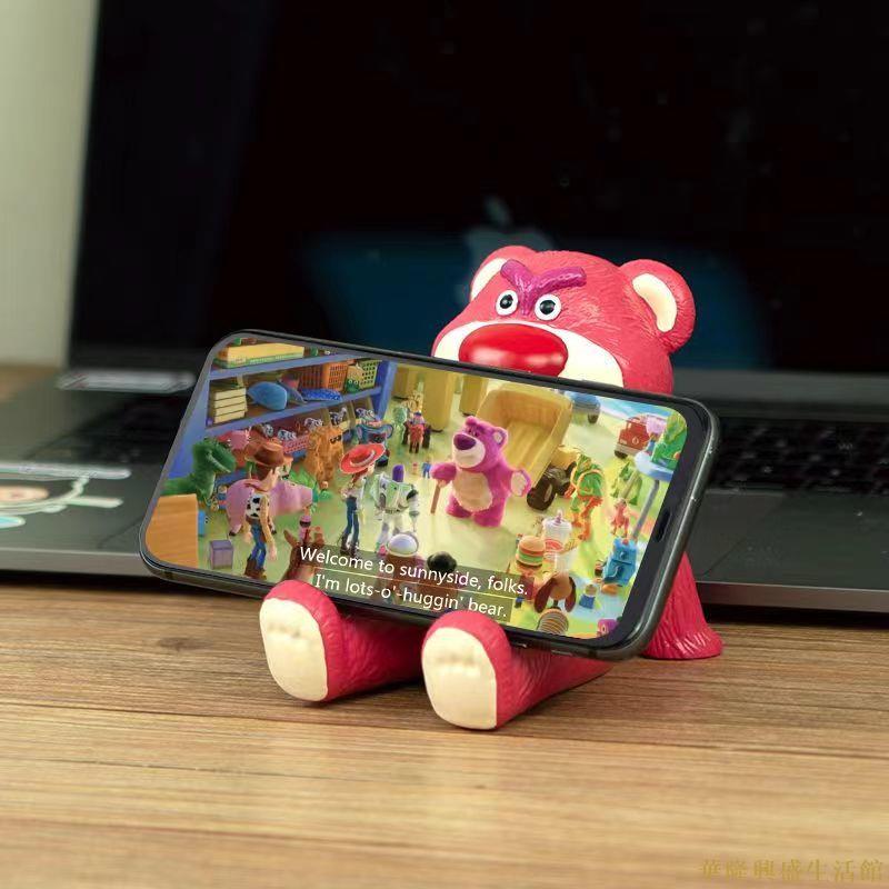 草莓熊擺件桌面上可愛卡通手機支架裝飾擺件ins風辦公室桌面