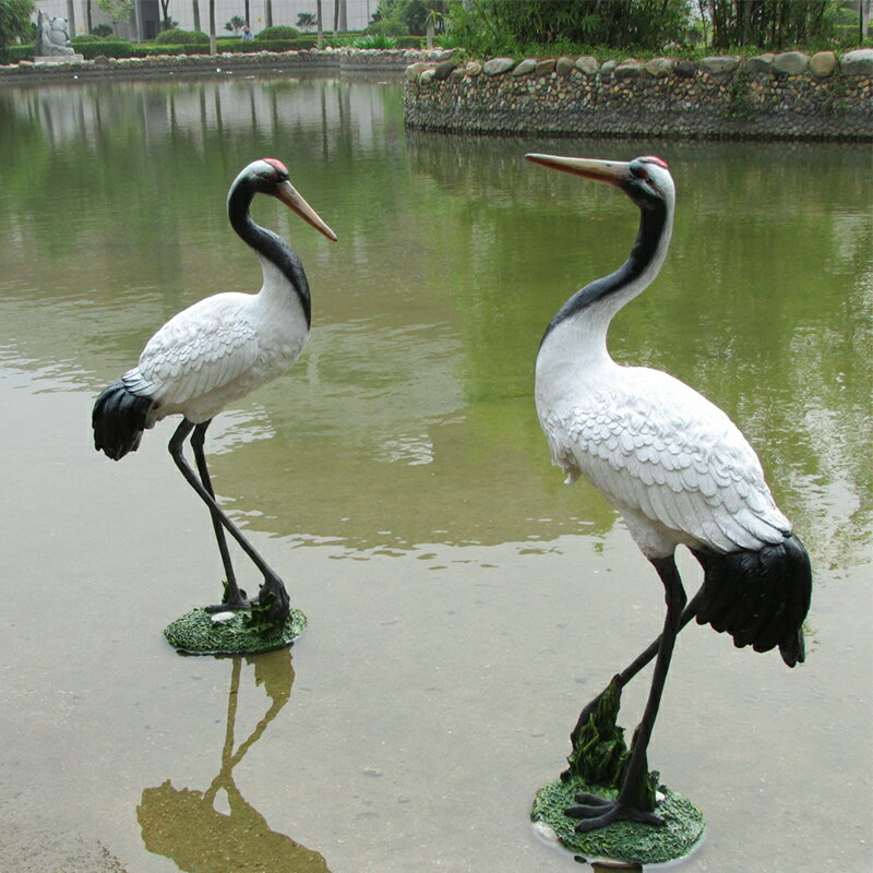 模擬仙鶴擺件戶外水池裝飾品丹頂鶴模型園林景觀造景大型動物雕塑