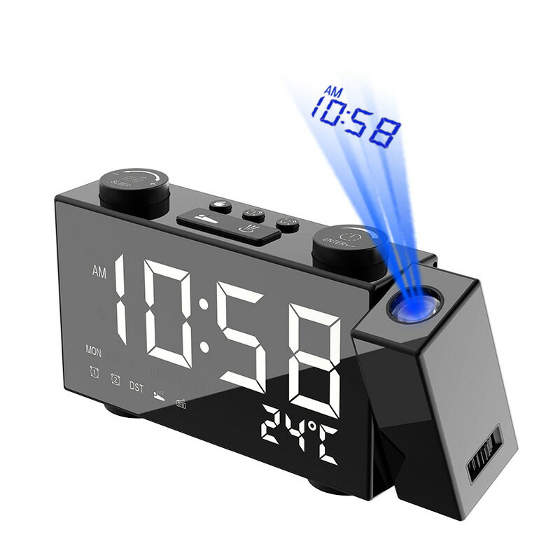 新款FM收音投影鬧鐘 創意USB家用電子時鐘顯示溫
