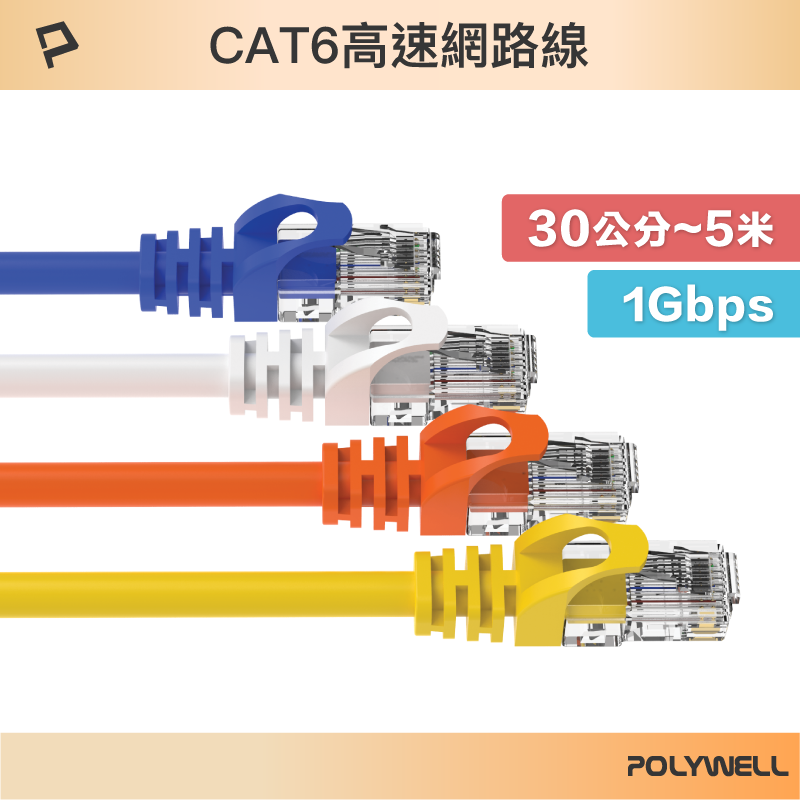 POLYWELL CAT6 高速網路線 30公分~5米 CAT.6 網路線 RJ45 福祿克認證 寶利威爾 台灣現貨【全館299免運＋領券再折】