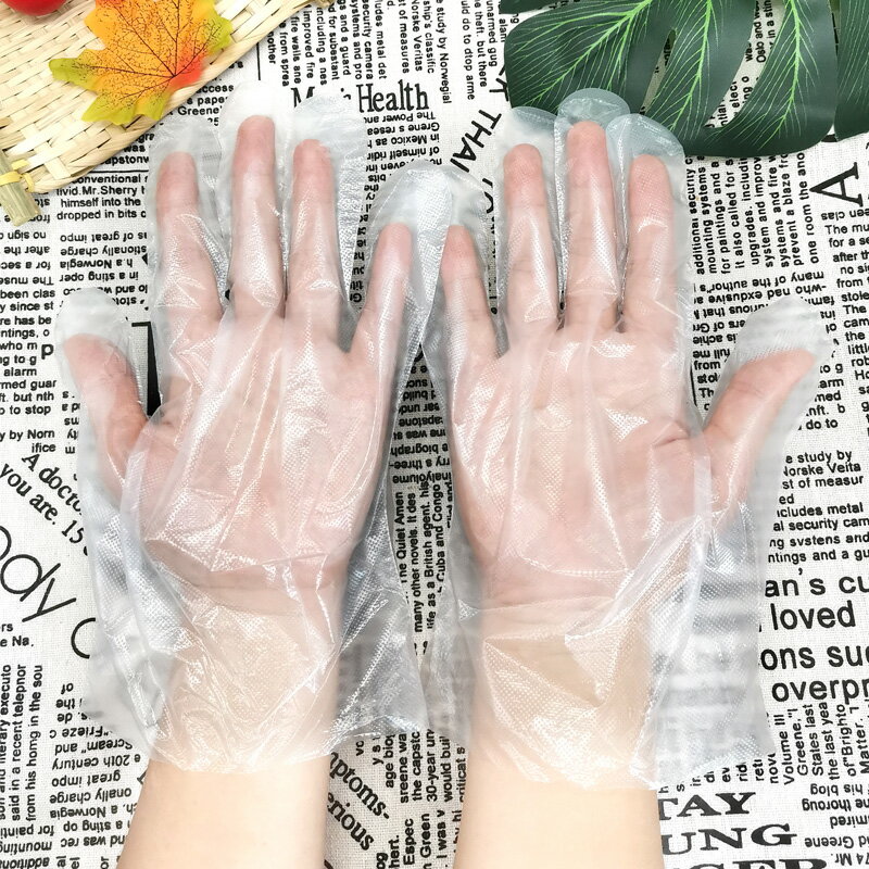 一次性手套 加厚一次性手套餐飲美發手膜食品吃龍蝦透明塑料PE薄膜手套透明套 【CM6524】