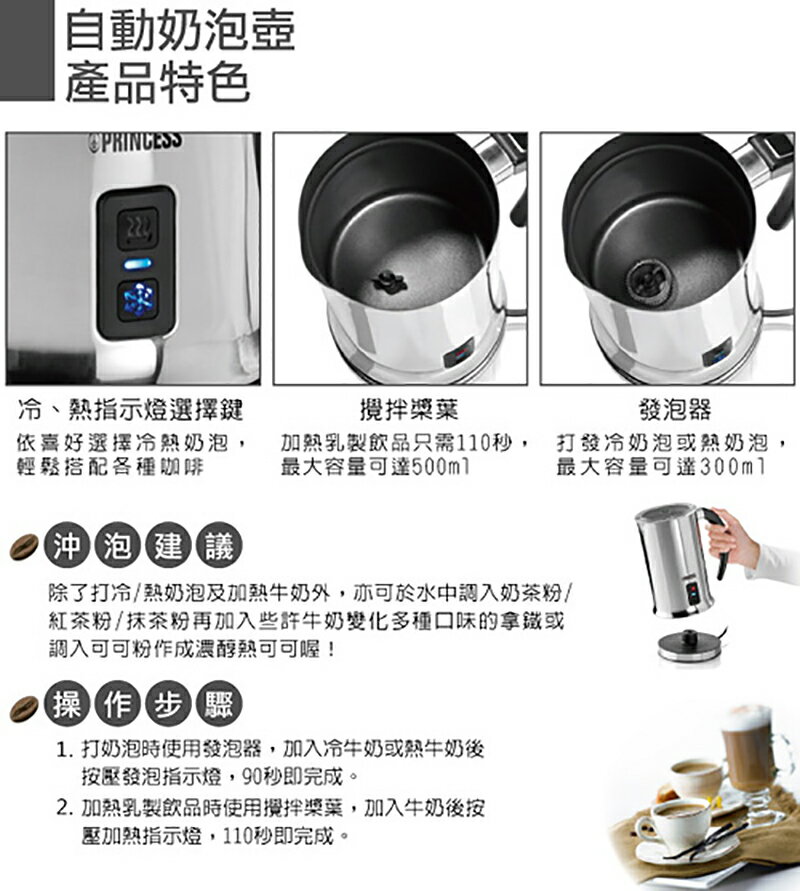 【兩入超值組 限量特價】荷蘭公主 243000 Princess 全自動冷熱奶泡壺奶泡機 給您最細緻最優質奶泡 4