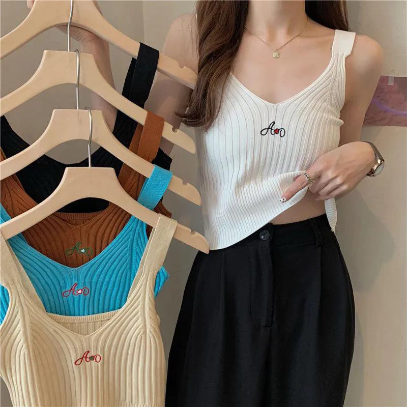 女士背心 小可愛 女無袖背心 外穿美背v領背心 法式西裝內搭吊帶 打底針織小吊帶 百搭無袖上衣 女生背心【不二雜貨】