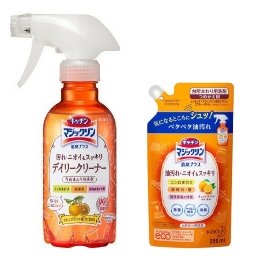日本 KAO花王 廚房除油去味泡沫清潔劑 柑橘香 橘油 本體 300ml 補充包 250ml【APP滿額下單10%點數(單一帳號最高5000點)】2/28止 1
