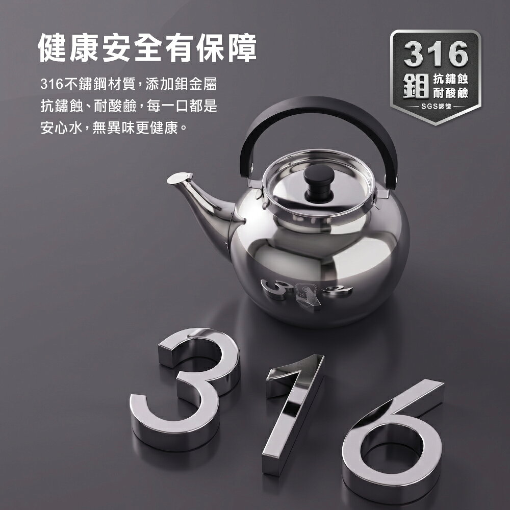 【美國MotherGoose 鵝媽媽】醫療級316 凱瑞不鏽鋼茶壺4.8L 9