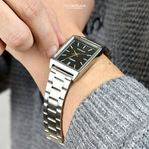 CASIO手錶 簡約方形銀黑鋼錶【NEC153】
