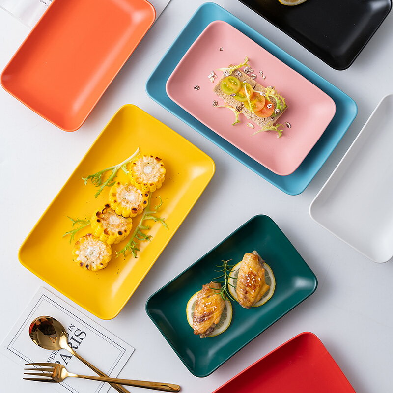 北歐創意陶瓷盤子西餐盤家用菜盤早餐盤蛋糕點心盤長方形壽司碟子