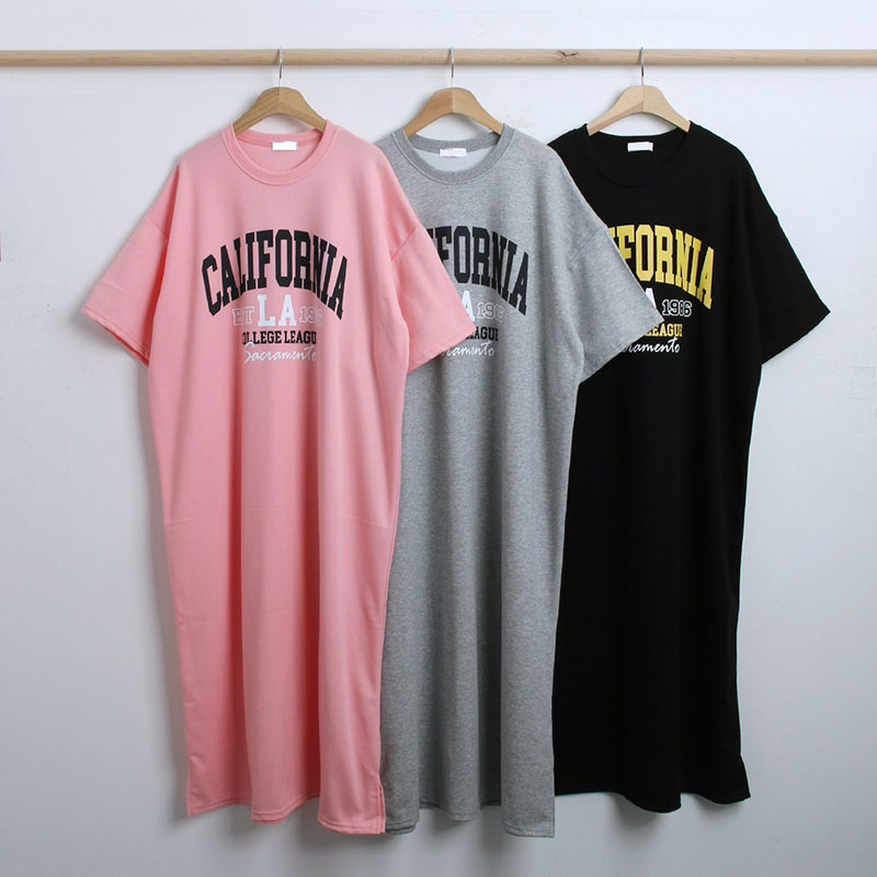 ANNAS 正韓 LA字母懶人裙 洋裝 短袖 長裙 長洋 休閒 運動 長版T 顯瘦 寬鬆 棉質 長洋裝 韓國 1