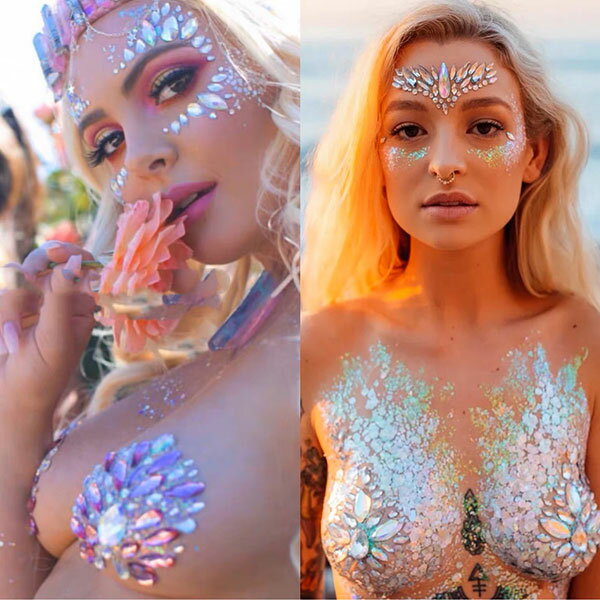 ANNAS 歐美 鑽石胸貼 水鑽胸貼 身體彩繪 臉部水鑽貼紙 性感 水鑽胸罩 海洋音樂祭 水鑽比基尼 嘉年華 潑水節 6