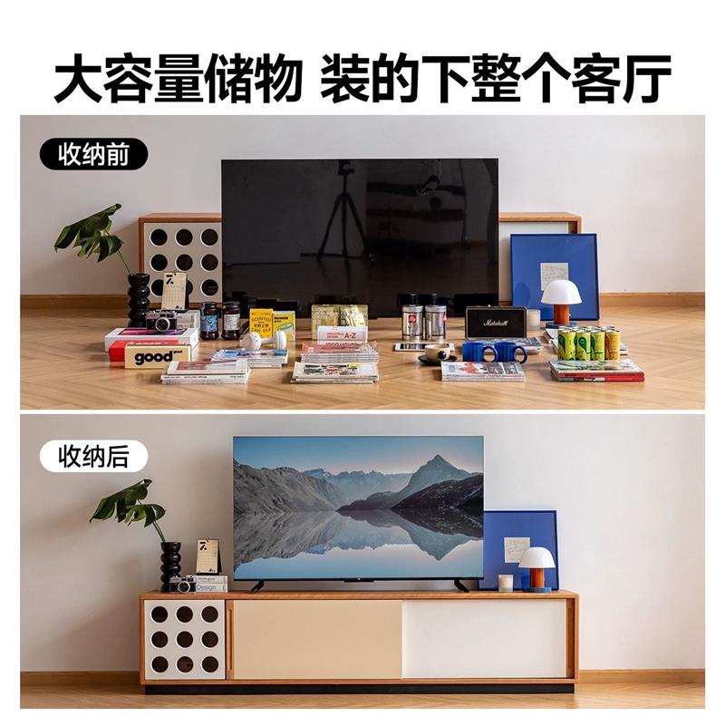 【臺灣公司 可開發票】簡約現代實木電視櫃中古風小戶型客廳電視機櫃落地收納儲物櫃