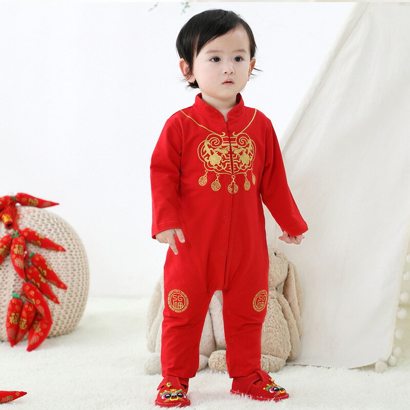 男女一歲寶寶秋季抓周禮服生日周歲服嬰兒唐裝薄款百天衣服滿月服