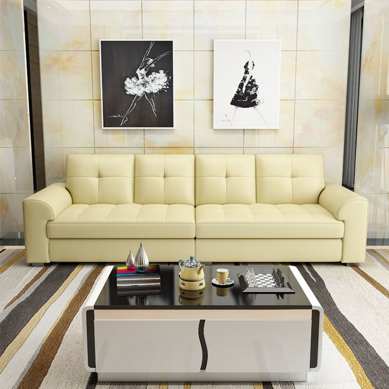 含運  真皮沙發簡約頭層牛皮一字型客廳整裝現代直排三人位小戶型皮沙發 6