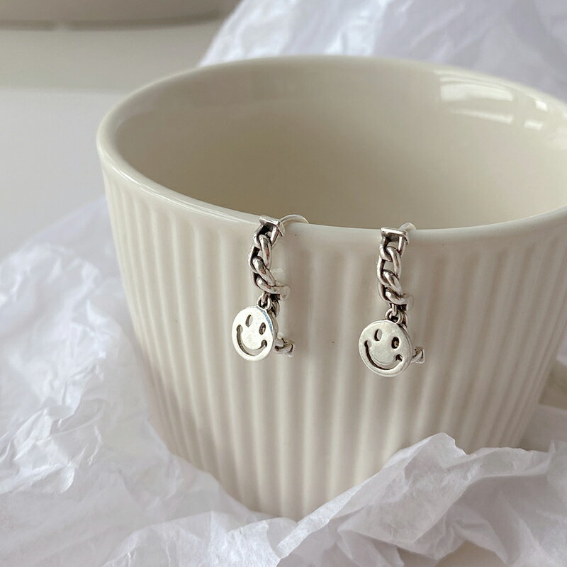 925純銀笑臉耳環女年新款潮耳釘韓版耳扣冷淡風耳圈微笑耳飾 3