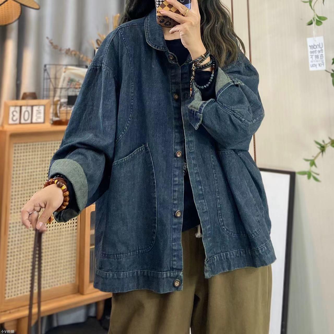 新款長袖翻領牛仔外套女寬松潮流百搭休閑外搭女