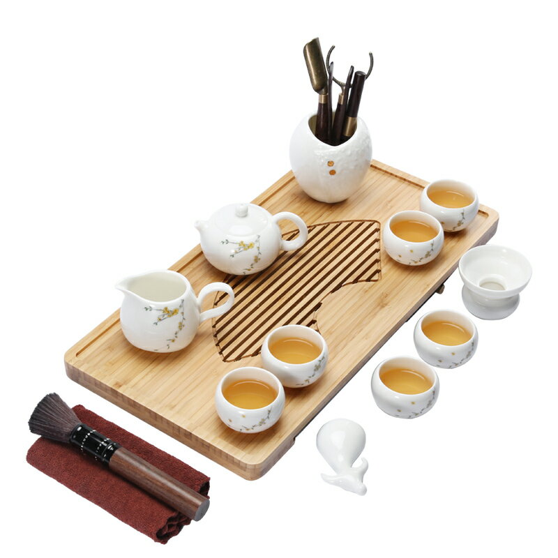 遠舍整套德化白瓷羊脂玉茶具套裝家用功夫茶具陶瓷茶盤簡約喝茶臺