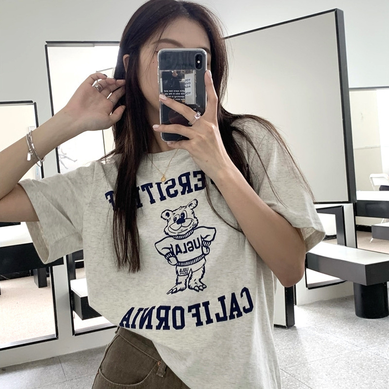 短袖上衣 短袖t恤 女裝 女上衣 女裝 衣服 小熊印花  寬鬆上衣 韓版t 夏季女裝 女裝 可愛t恤 美式t恤【台灣現貨】