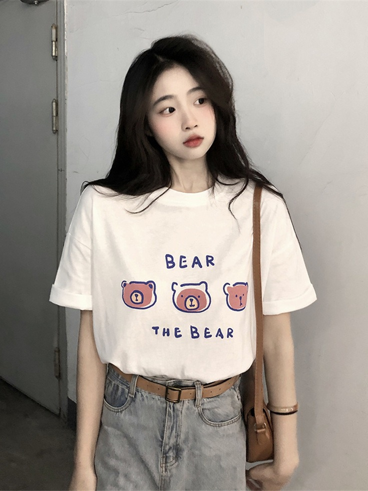 短袖t恤 女裝 女上衣 女裝 衣服 寬鬆上衣 韓版t 夏季女裝 女裝 可愛t恤 美式t恤 小熊印花短袖上衣 短袖t恤 女裝 女上衣 女裝 衣服 寬鬆上衣 韓版t 夏季女裝 女裝 可愛t恤 美式t恤【台灣現貨】 治裝激推