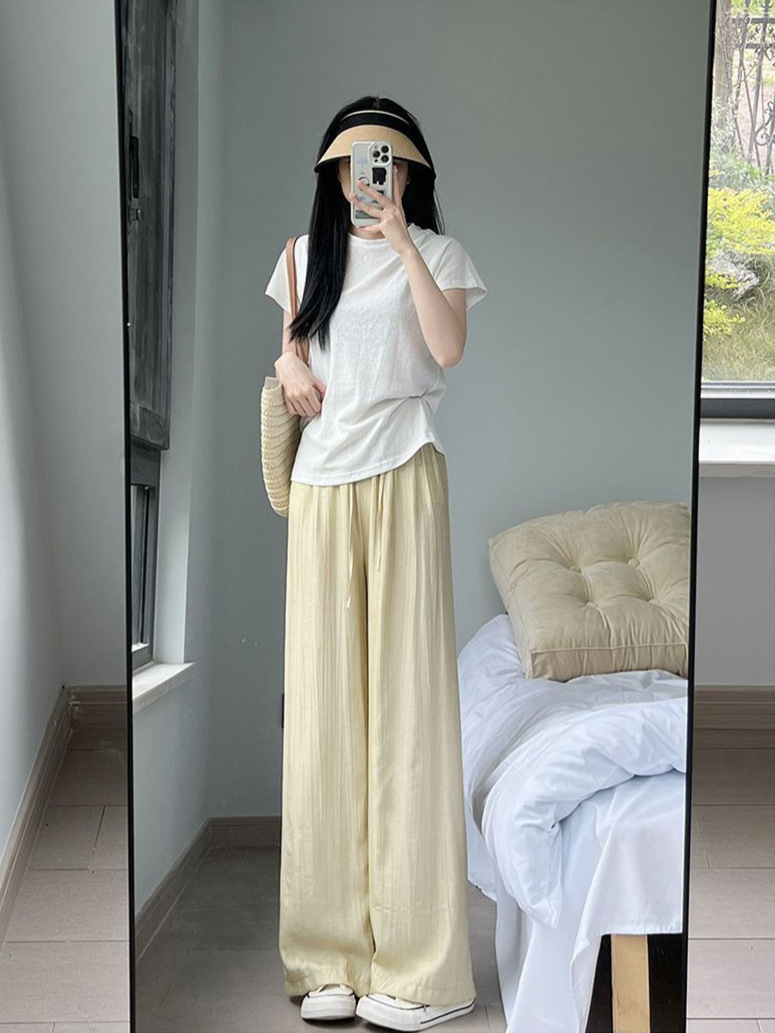 【台灣現貨】防曬褲 拖地褲 高腰垂墜 感寬鬆 速乾褲 運動褲 春夏女防曬冰絲闊腿涼涼褲薄款休閒直筒褲 高腰褲 長褲 6