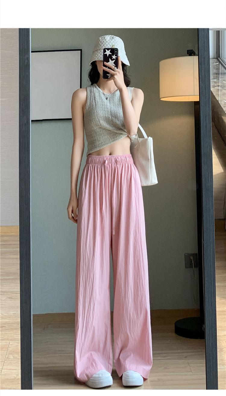 【台灣現貨】防曬褲 拖地褲 高腰垂墜 感寬鬆 速乾褲 運動褲 春夏女防曬冰絲闊腿涼涼褲薄款休閒直筒褲 高腰褲 長褲 7