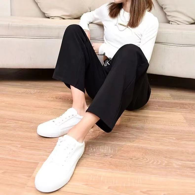 【台灣現貨】ZK字母寬腿褲 夏季新款韓版高腰直筒寬鬆休閒褲薄款冰絲褲 冰絲高腰闊腿褲 涼感褲 高腰顯瘦褲 直筒落地褲長褲 治裝激推 2