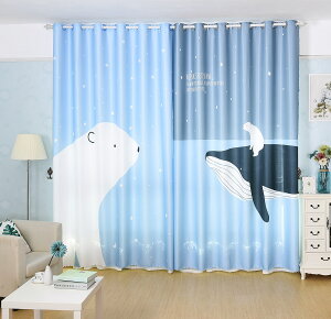 定制韓式北歐風格小清新鯨魚兒童卡通房成品全遮光窗簾房間臥室
