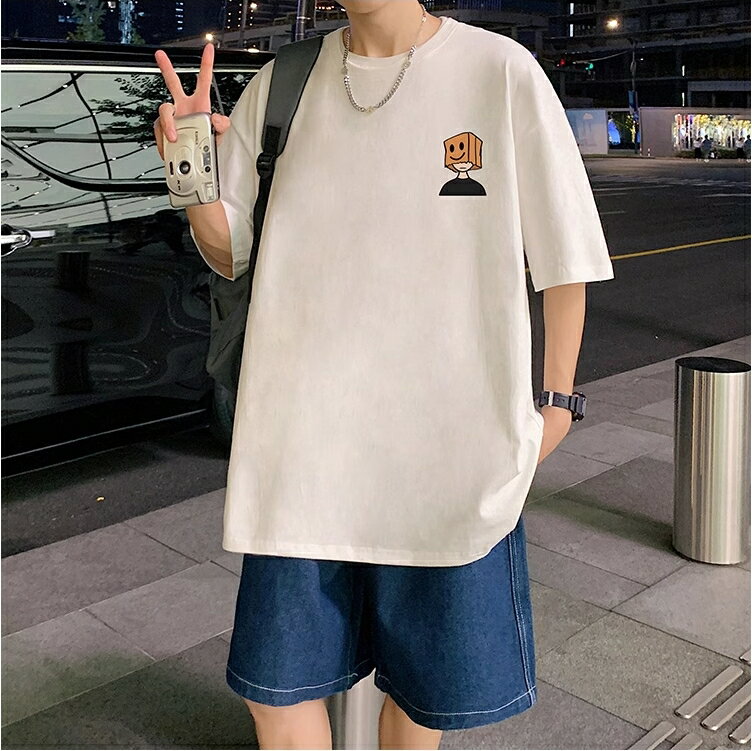 純棉短袖T恤男夏季卡通半袖港風chic潮牌男生體恤衫【繁星小鎮】