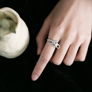 眼觀 s925純銀個性簡約拉鏈戒指女網紅復古chic小眾設計食指指環1入