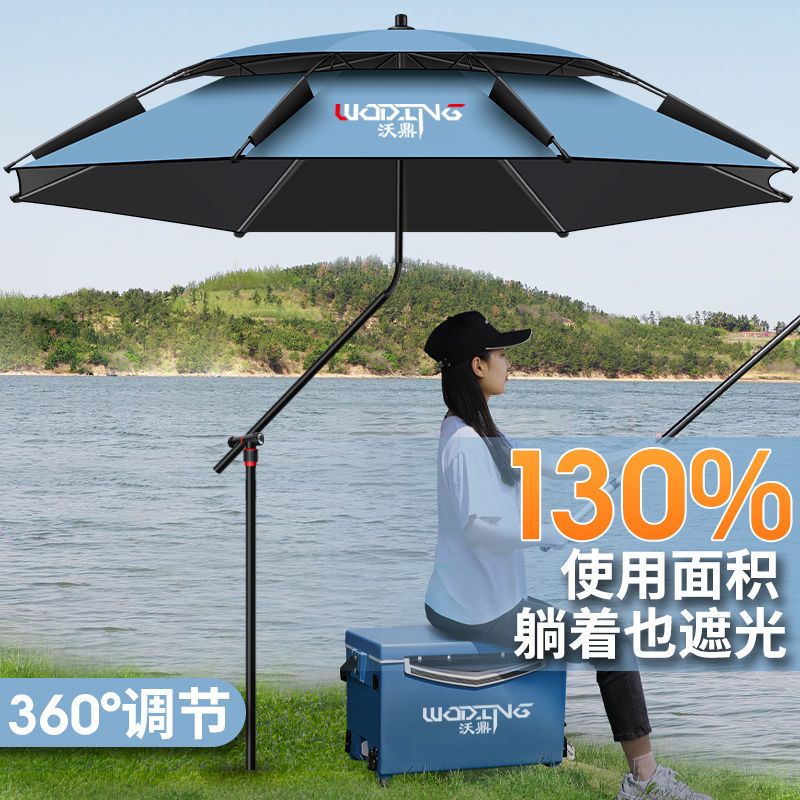新款拐杖式釣魚傘萬向大釣傘加厚黑膠雨傘防暴雨防風防曬遮陽