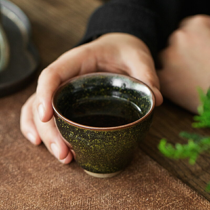 陶瓷茶杯主人杯 復古綠茶末釉建盞品茗杯 茶碗 天目釉功夫茶具1入