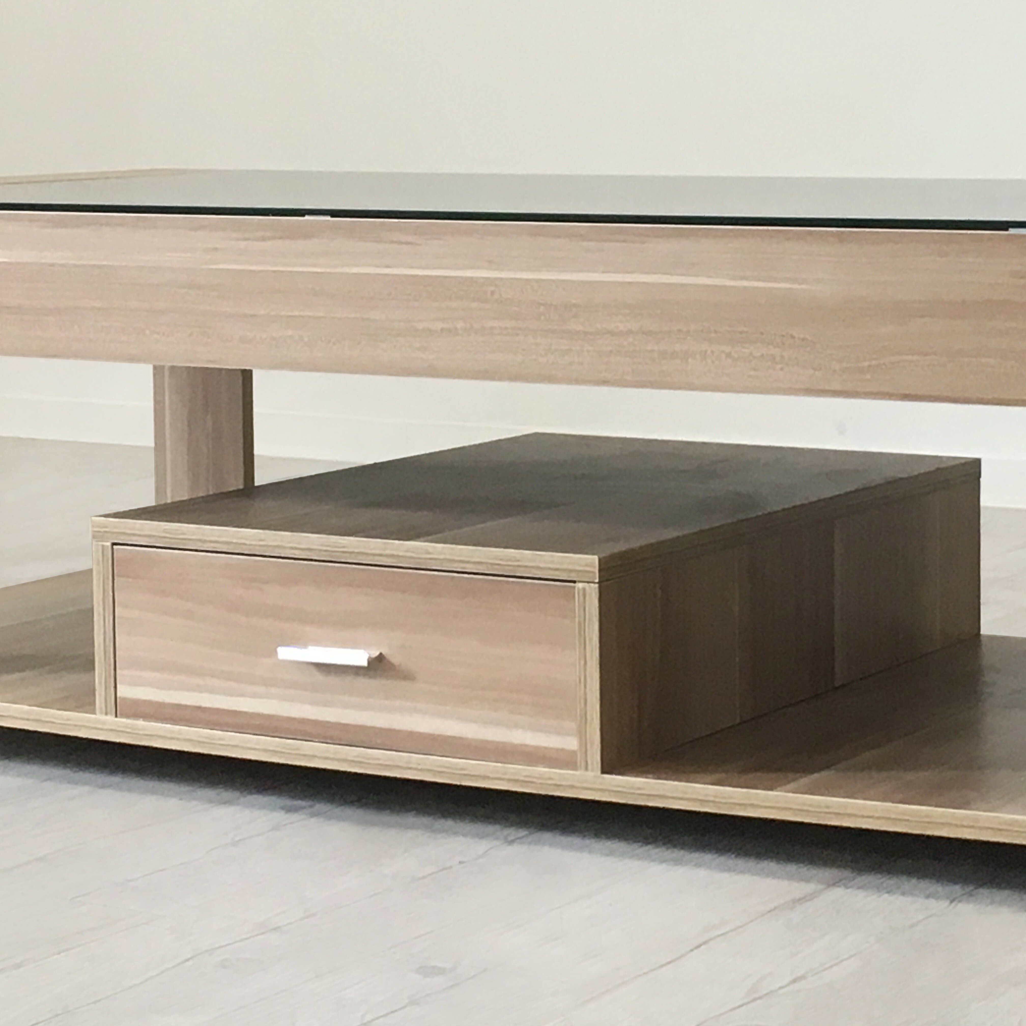 《黑帝斯》免運費 抽屜 茶几 工業風 玻璃 大几 長方 收納大茶几 桌子 創意傢俱 日式 木質 收納茶幾 黑色 柚木色 原木色 【新生活家具】 5