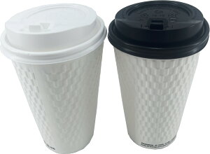 外帶咖啡杯 雙層顆粒咖啡杯 白色/黑色蓋12.16OZ 高質感顆粒紋防燙 咖啡杯 雙層杯 防燙杯 熱飲杯(伊凡卡百貨)