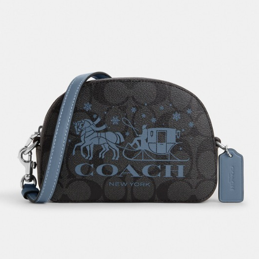 COACH 大馬車印花饅頭包 斜揹包 經典老花防刮PVC 側揹包 肩揹包 CN708 藍色(現貨)▶指定Outlet商品5折起☆現貨【送禮首選★APP下單點數4倍送】