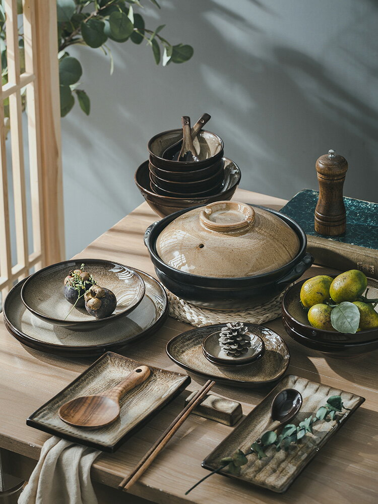 碗碟套裝家用景德鎮紫砂窯變餐具組合高檔日式盤碟中式和風輕奢華