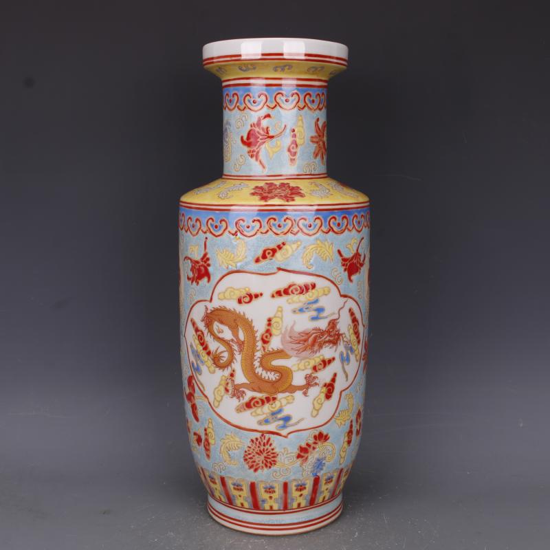 中国陶瓷◇「 清◇ 乾隆年製 粉彩 祥雲龍紋棒槌瓶◇ 」