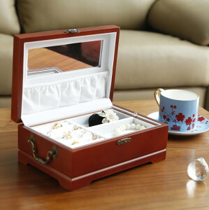 耳釘耳環項鏈首飾盒飾品收納盒大容量木質抽屜式家用珠寶盒化妝鏡