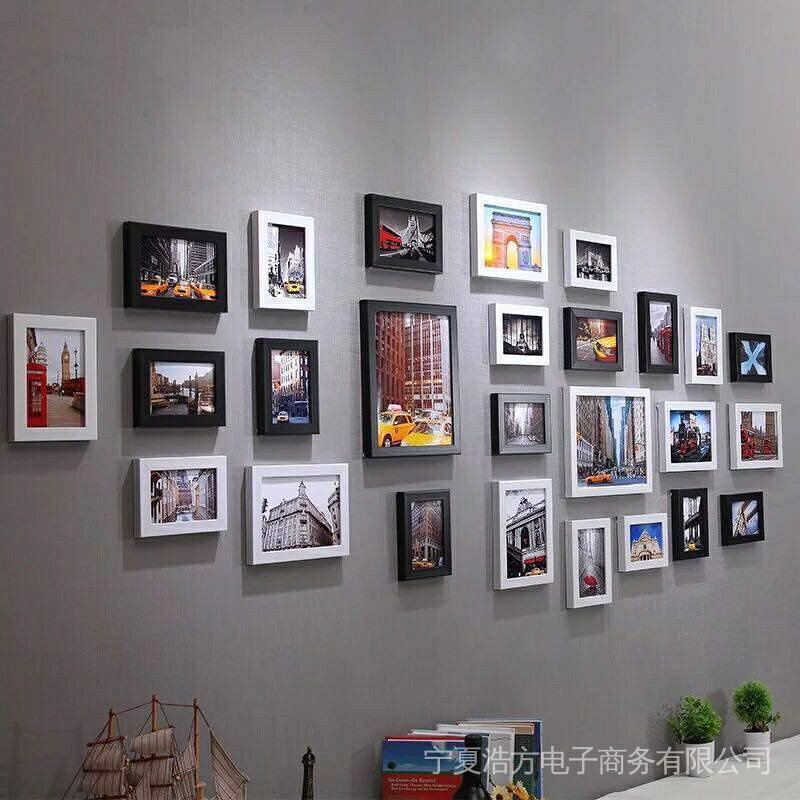 新品?熱銷?列印照片 26框 簡歐風相框牆組合歐式相框創意掛牆相片牆客廳掛畫簡約北歐日式實木照片牆 鹿頭 相框組 相框照 8