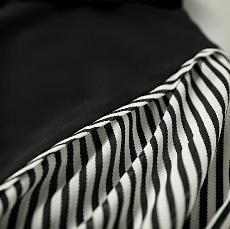 中大尺碼韓版女裝 百搭雪紡上衣 時尚氣質簡約雪紡拼接條紋長袖襯衫 長袖上衣 雪紡衫 4