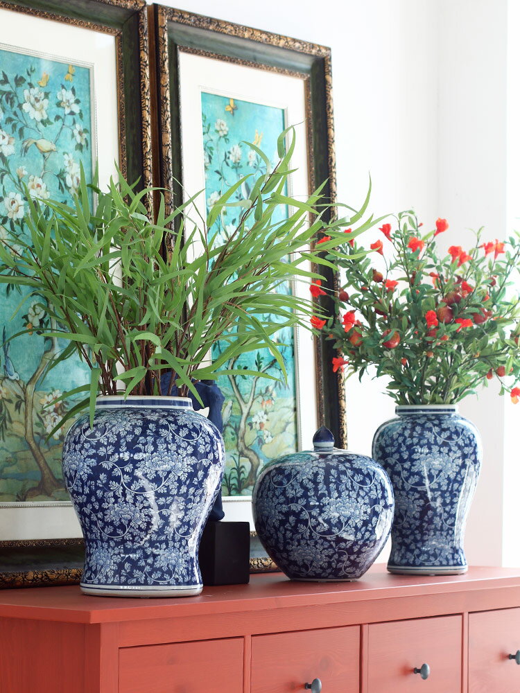 景德鎮青花瓷花瓶中式擺件大號陶瓷新古典將軍罐裝飾品