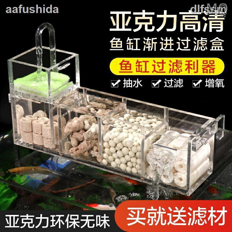 全新 ???⊕??魚缸過濾器迴圈水族箱三合一小型上置過濾盒滴流槽壁掛凈水系統