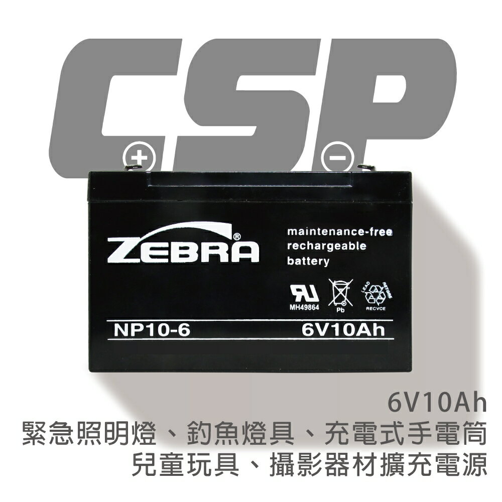 【CSP】NP10-6 鉛酸電池6V10AH/密閉式鉛酸電池/緊急照明/釣魚燈具/手電筒/攝影器材