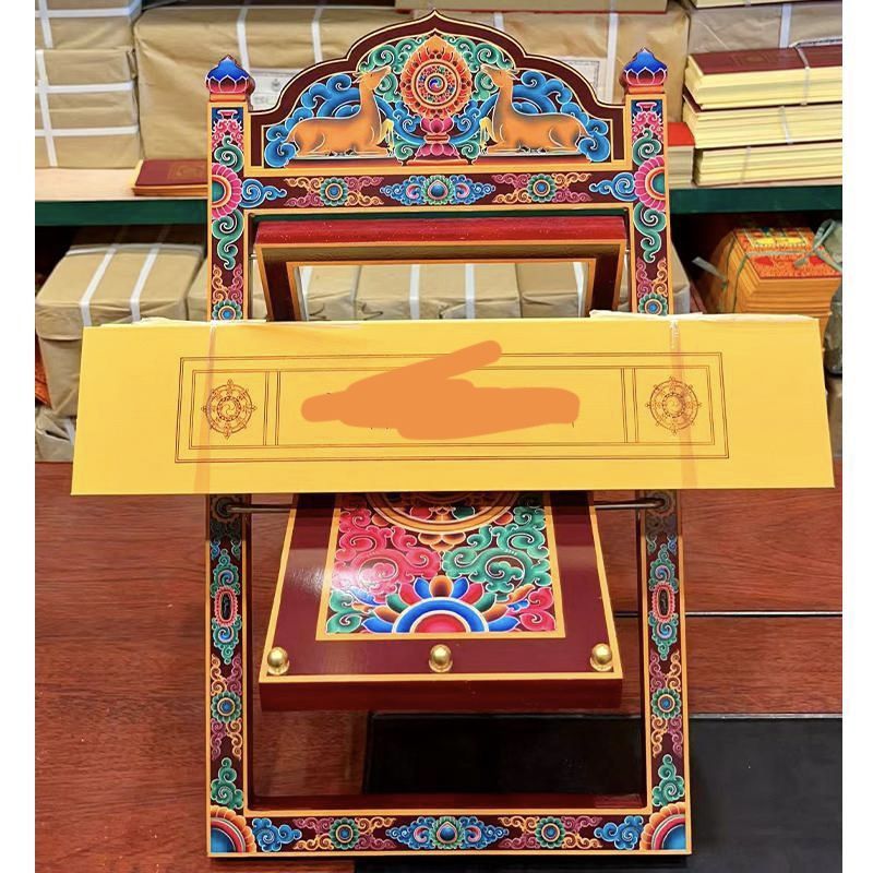 限時下殺 免運 可開立發票 臺灣公司 藏式彩繪書架可折疊雙鹿寶輪實木架藏式閱讀架翻看書架加厚家用